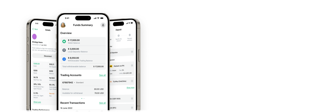 Пополняйте счет, выводите средства и отслеживайте баланс и Equity прямо с телефона, полностью контролируя свои торговые средства.